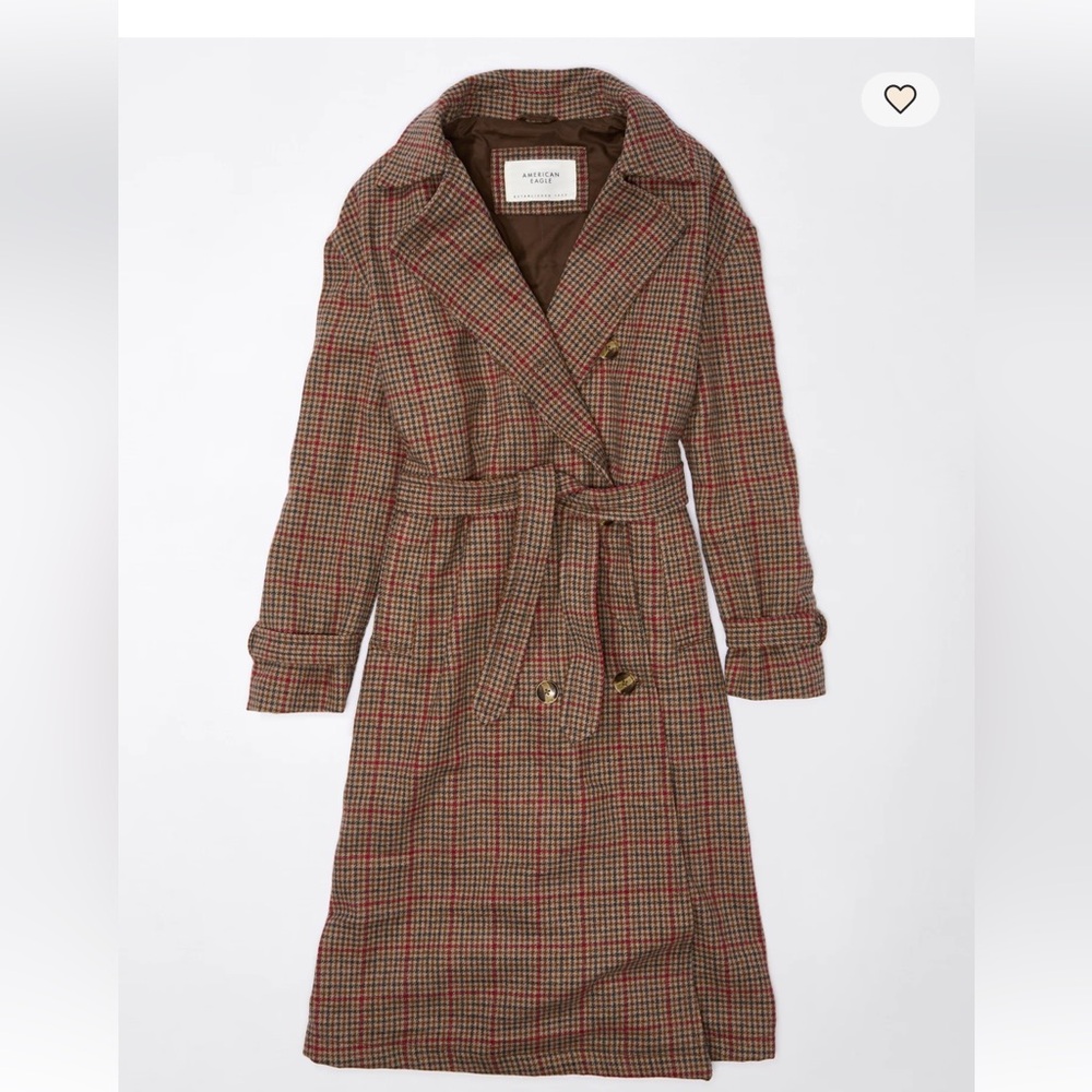 AE Plaid Trench Coat brown size large.